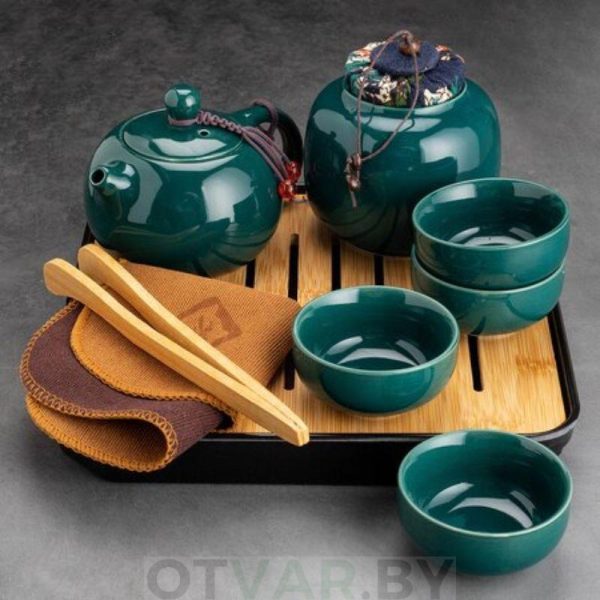 Чайный набор, сине-зеленый, керамика (чемоданчик)